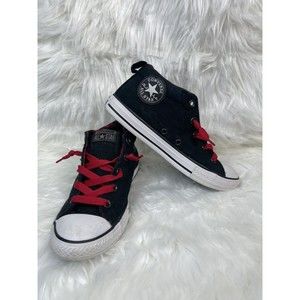 Kids Converse CT Mid No Tie Slip On Black Red Plaid sz 4